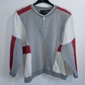 Nucleus Vintage Henley-Style Sweatshirt|Red|Gray|White|X-Large